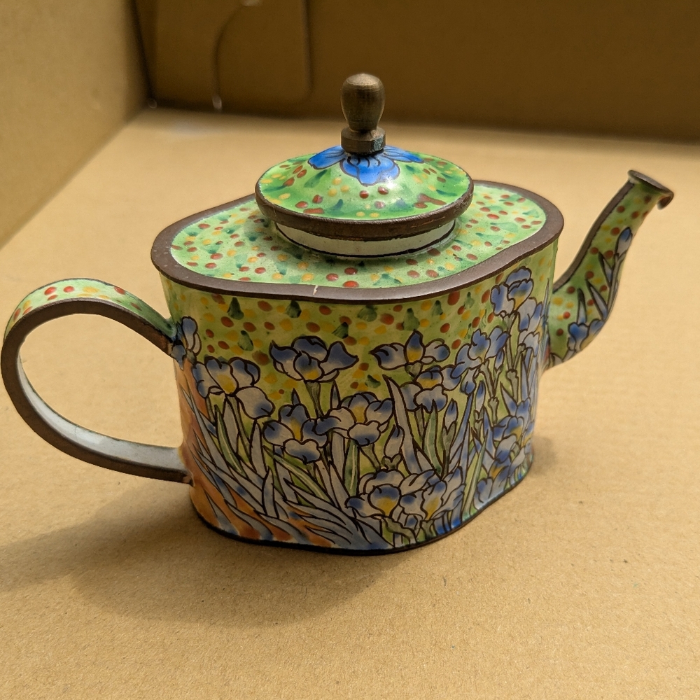 VINCENT Van Gogh Irises Signed Trade+ Aid Mini Teapot w/Lid Charlotte Di Vita